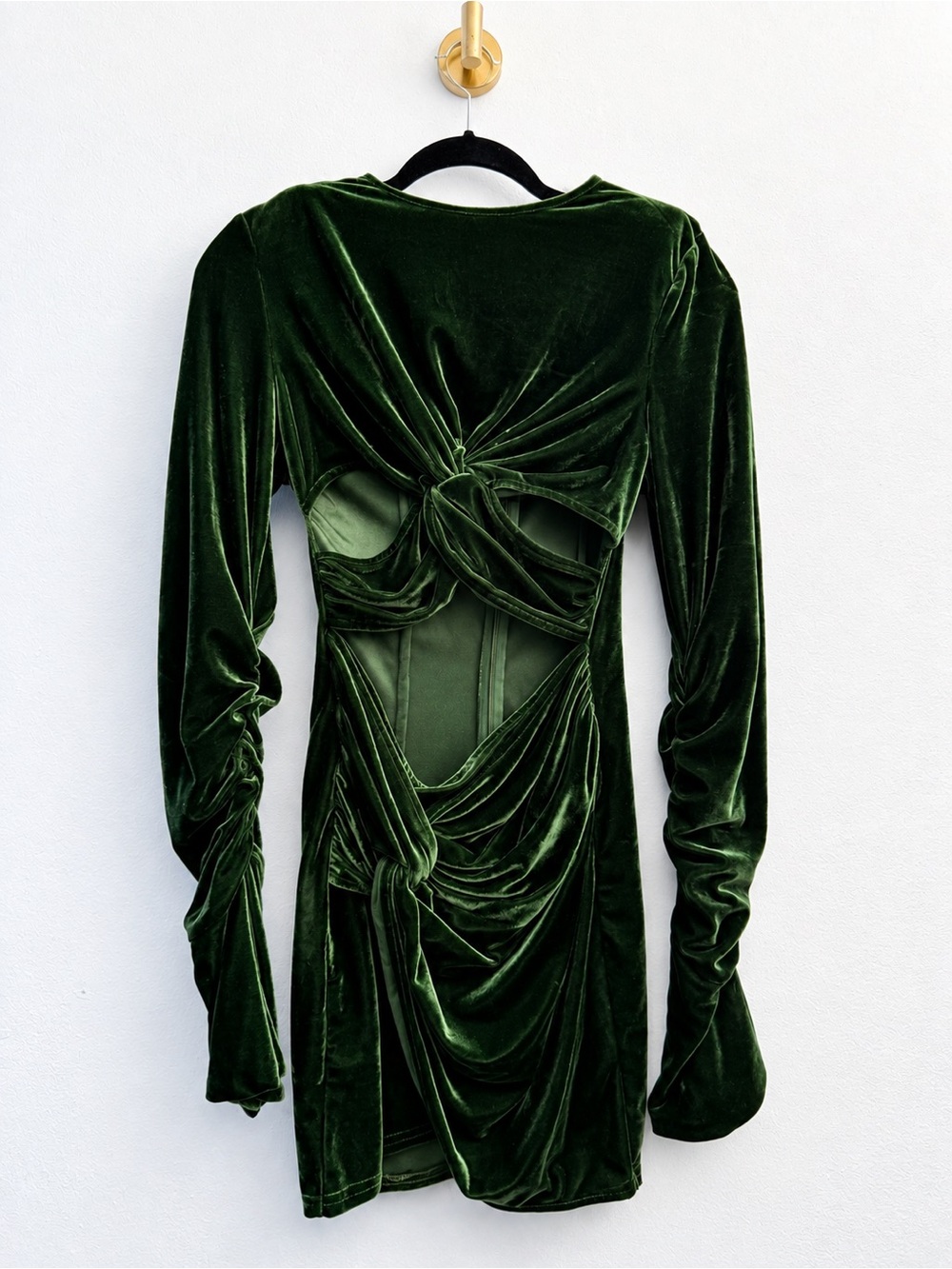 PrettyLittleThing Emerald Green Velvet Cutout Ruched Mini Dress